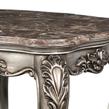 Benzara Traditional Wooden End Table with Marble Top and Floral Engravings, Silver BM219487 Silver Solid Wood, Marble BM219487