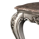 Benzara Traditional Wooden End Table with Marble Top and Floral Engravings, Silver BM219487 Silver Solid Wood, Marble BM219487