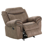 Contemporary Leatherette Glider Recliner with Split Backrest, Light Brown