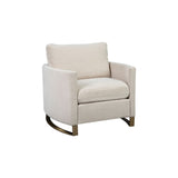 Fabric Upholstered Chair with Metal Sled Base and Curved Armrests, Beige