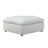 Benzara Fabric Upholstered Square Shape Ottoman with Round Legs, Off White BM219564 White Solid Wood and Fabric BM219564