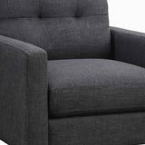 Benzara Fabric Upholstered Button Tufted Chair with Track Armrests, Gray BM219565 Gray Solid Wood and Fabric BM219565