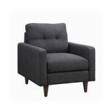 Benzara Fabric Upholstered Button Tufted Chair with Track Armrests, Gray BM219565 Gray Solid Wood and Fabric BM219565