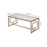 Benzara Tempered Glass Top Coffee Table with Lattice Cut Outs, Silver and Clear BM219600 Silver and Clear Metal and Tempered Glass BM219600