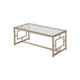 Benzara Tempered Glass Top Coffee Table with Lattice Cut Outs, Silver and Clear BM219600 Silver and Clear Metal and Tempered Glass BM219600