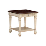 Benzara 1 Drawer Wooden End Table with Turned Legs, Brown and Antique White BM219601 Brown and White Solid Wood BM219601