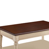 Benzara Wooden Frame Coffee Table with Turned Legs, Brown and Antique White BM219602 Brown and White Solid Wood BM219602