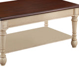 Benzara Wooden Frame Coffee Table with Turned Legs, Brown and Antique White BM219602 Brown and White Solid Wood BM219602