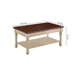 Benzara Wooden Frame Coffee Table with Turned Legs, Brown and Antique White BM219602 Brown and White Solid Wood BM219602