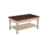 Benzara Wooden Frame Coffee Table with Turned Legs, Brown and Antique White BM219602 Brown and White Solid Wood BM219602