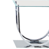 Benzara Tempered Glass Top End Table with U Shape Metal Frame, Chrome and Clear BM219603 Clear and Chrome Metal and Tempered Glass BM219603