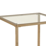 Benzara Glass Top End Table with Metal Frame and Open Shelf, Brass BM219607 Brass Metal, Glass and Mirror BM219607