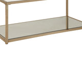 Benzara Glass Top Coffee Table with Metal Frame and Open Shelf, Brass BM219608 Brass Metal, Glass and Mirror BM219608