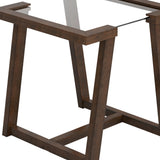 Benzara Tempered Glass Top End Table with Symmetrical Wooden Base, Brown BM219612 Brown Tempered Glass and Solid Wood BM219612