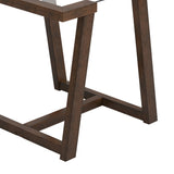 Benzara Tempered Glass Top End Table with Symmetrical Wooden Base, Brown BM219612 Brown Tempered Glass and Solid Wood BM219612