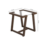 Benzara Tempered Glass Top End Table with Symmetrical Wooden Base, Brown BM219612 Brown Tempered Glass and Solid Wood BM219612