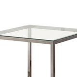 Benzara Glass Top End Table with Metal Frame and Open Shelf, Silver BM219614 Silver Metal, Glass and Mirror BM219614