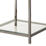 Benzara Glass Top End Table with Metal Frame and Open Shelf, Silver BM219614 Silver Metal, Glass and Mirror BM219614