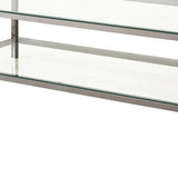 Benzara Glass Top Coffee Table with Metal Frame and Open Shelf, Silver BM219615 Silver Metal, Glass and Mirror BM219615