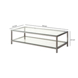 Benzara Glass Top Coffee Table with Metal Frame and Open Shelf, Silver BM219615 Silver Metal, Glass and Mirror BM219615