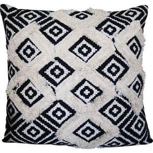 Benzara 18 x 18 Geometric and Fringe Accent Pillow Cover, Black and White BM219710 Black and White Fabric BM219710