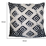 Benzara 18 x 18 Geometric and Fringe Accent Pillow Cover, Black and White BM219710 Black and White Fabric BM219710