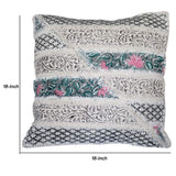 Benzara 18 x 18 Cotton Accent Pillow Cover with Block Print, White and Black BM219712 Black and White Fabric BM219712