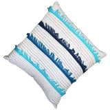 Benzara 18 x 18 Hand Embroidered Cotton Accent Pillow Cover, White and Blue BM219714 Blue and White Fabric BM219714