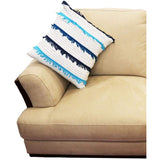 Benzara 18 x 18 Hand Embroidered Cotton Accent Pillow Cover, White and Blue BM219714 Blue and White Fabric BM219714