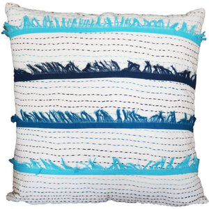 Benzara 18 x 18 Hand Embroidered Cotton Accent Pillow Cover, White and Blue BM219714 Blue and White Fabric BM219714