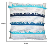 Benzara 18 x 18 Hand Embroidered Cotton Accent Pillow Cover, White and Blue BM219714 Blue and White Fabric BM219714