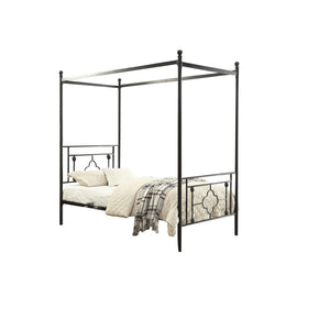 Benzara Twin Size Metal Platform Bed with Quatrefoil Pattern, Black BM219725 Black Metal BM219725