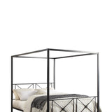 Benzara Queen Size Metal Platform Bed with Cross Pattern, Black BM219726 Black Metal BM219726