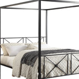 Benzara Queen Size Metal Platform Bed with Cross Pattern, Black BM219726 Black Metal BM219726