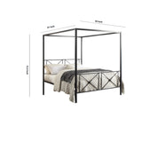 Benzara Queen Size Metal Platform Bed with Cross Pattern, Black BM219726 Black Metal BM219726