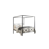 Queen Size Metal Platform Bed with Cross Pattern, Black