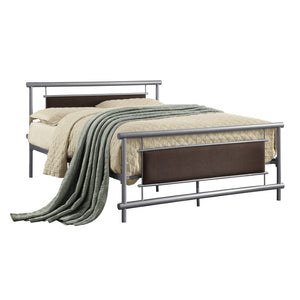 Benzara Faux Leather Upholstered Metal Frame Full Bed, Gray and Brown BM219732 Gray and Brown Metal and Faux Leather BM219732