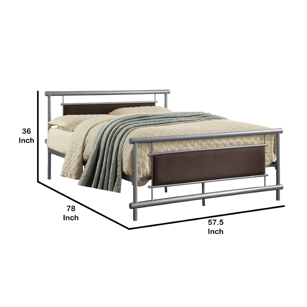 Benzara Faux Leather Upholstered Metal Frame Full Bed, Gray and Brown BM219732 Gray and Brown Metal and Faux Leather BM219732