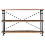 Benzara Wood and Metal Frame Sofa Table with 2 Bottom Shelves, Brown and Black BM219733 Brown and Black Solid Wood and Metal BM219733