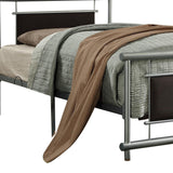 Benzara Metal Frame Twin Size Platform Bed with Fabric Padding, Silver and Brown BM219740 Silver and Brown Metal and Fabric BM219740