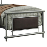 Benzara Metal Frame Twin Size Platform Bed with Fabric Padding, Silver and Brown BM219740 Silver and Brown Metal and Fabric BM219740