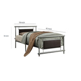 Benzara Metal Frame Twin Size Platform Bed with Fabric Padding, Silver and Brown BM219740 Silver and Brown Metal and Fabric BM219740