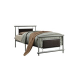 Metal Frame Twin Size Platform Bed with Fabric Padding, Silver and Brown