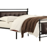 Benzara Full Size Metal Platform Bed with Button Tufted Leatherette Padding, Black BM219741 Black Metal and Leatherette BM219741