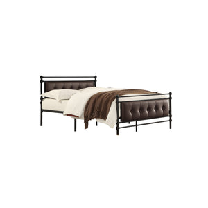 Benzara Full Size Metal Platform Bed with Button Tufted Leatherette Padding, Black BM219741 Black Metal and Leatherette BM219741