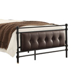 Benzara Full Size Metal Platform Bed with Button Tufted Leatherette Padding, Black BM219741 Black Metal and Leatherette BM219741