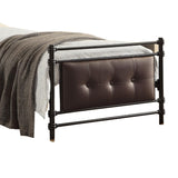 Benzara Twin Size Metal Platform Bed with Button Tufted Leatherette Padding, Black BM219742 Black Metal and Leatherette BM219742