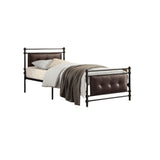 Twin Size Metal Platform Bed with Button Tufted Leatherette Padding, Black