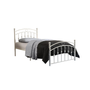 Benzara Arched Shape Twin Size Metal Platform Bed with Motif Bars, White BM219745 White Metal BM219745