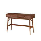 Benzara 2 Drawer Wooden Sofa Table with Splayed Legs, Walnut Brown BM219758 Brown Solid Wood, Veneer and Engineered Wood BM219758